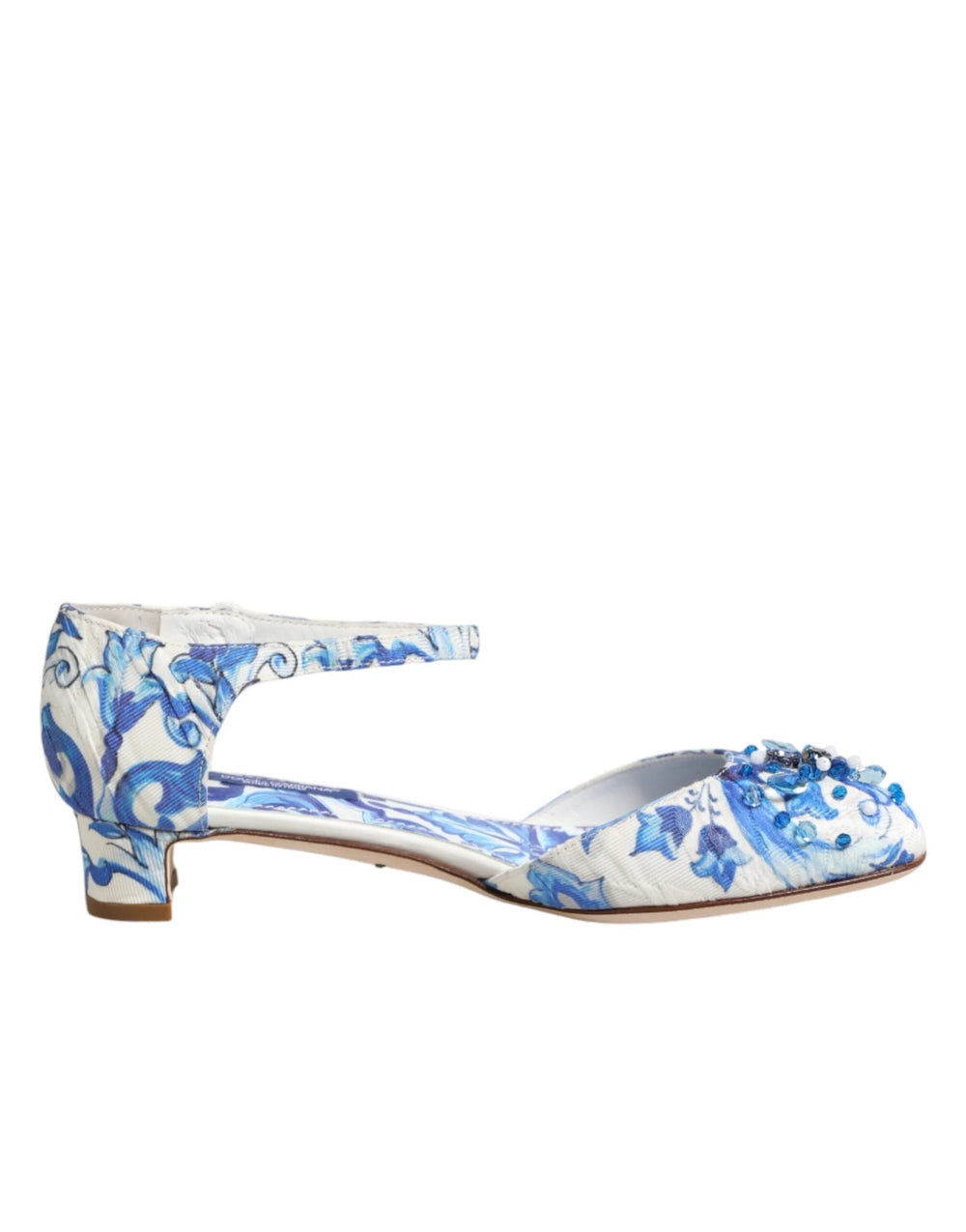 Dolce & Gabbana White Blue Floral Crystal Ankle Straps Shoes - EU36/US5.5