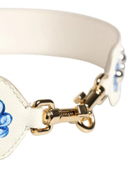 Dolce & Gabbana White Blue Floral Leather Stud Accessory Shoulder Strap