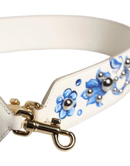 Dolce & Gabbana White Blue Floral Leather Stud Shoulder Strap - Handbag & Wallet Accessories
