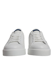 Dolce & Gabbana White Blue Leather Logo Low Top Sneakers Shoes - Sneakers