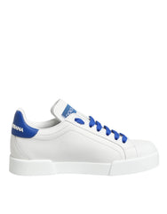 Dolce & Gabbana White Blue Leather Low Top Sneakers Shoes - Sneakers