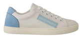 Dolce & Gabbana White Blue Leather Low Top Sneakers Shoes - Sneakers