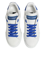 Dolce & Gabbana White Blue Leather Low Top Sneakers Shoes - Sneakers