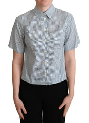 Dolce & Gabbana White Blue Polka Dot Cotton Shirt - Shirts