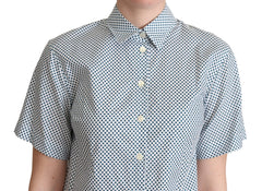 Dolce & Gabbana White Blue Polka Dot Cotton Shirt - Shirts