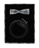 Dolce & Gabbana White Blue Silk Bowtie Leather Belt Gift Box Set - 115 cm / 46 Inches - Clothing Accessories