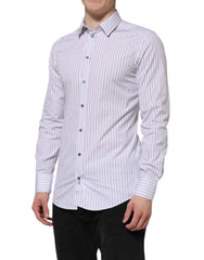 Dolce & Gabbana White Blue Striped Cotton GOLD Formal Shirt - IT39 | S - Shirts