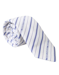 Dolce & Gabbana White Blue Stripes Silk Adjustable Tie - Neckties