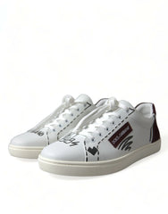 Dolce & Gabbana White Bordeaux Leather Logo Low Top Sneakers Shoes - Sneakers