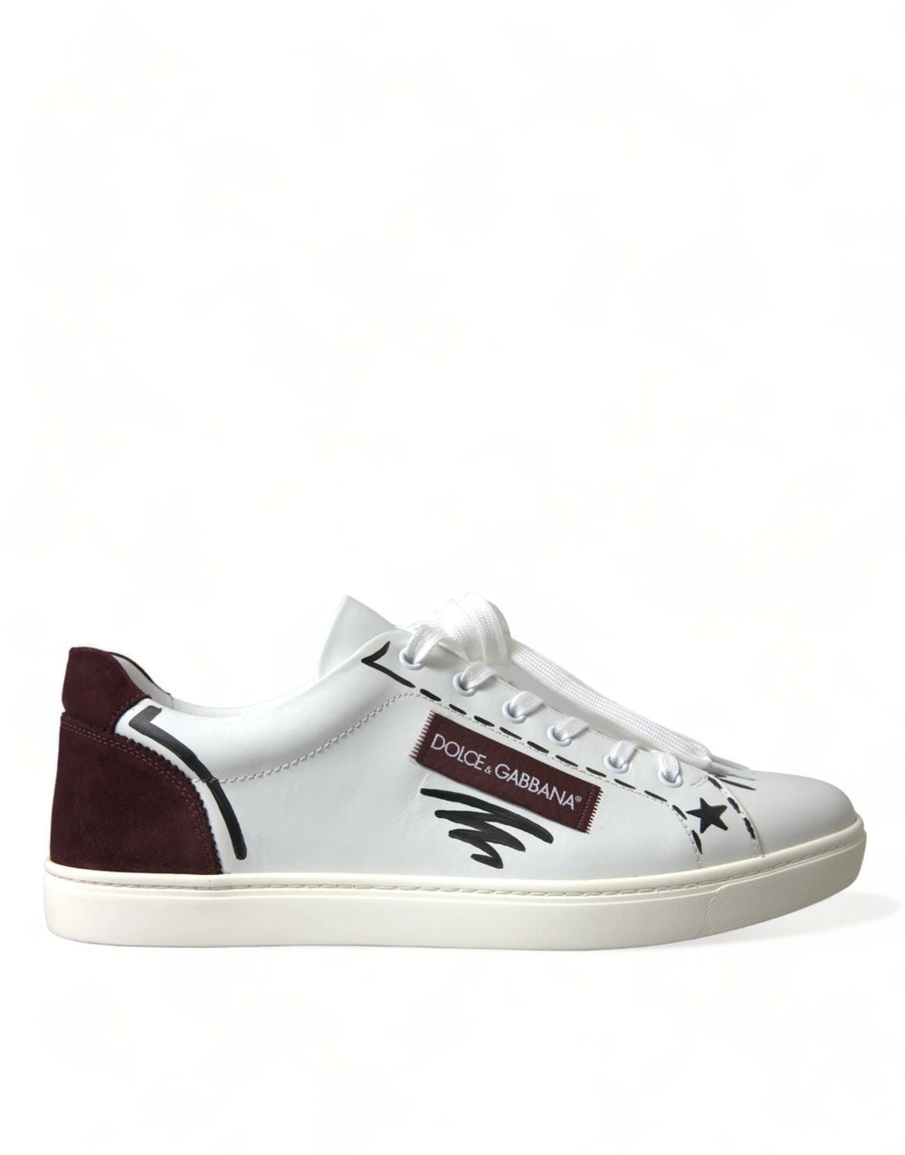 Dolce & Gabbana White Bordeaux Leather Logo Low Top Sneakers Shoes - Sneakers