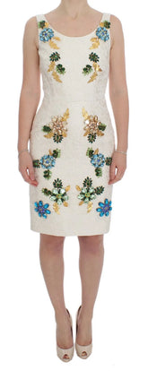 Dolce & Gabbana White Brocade Crystal Sheath Dress - IT40|S - Dresses