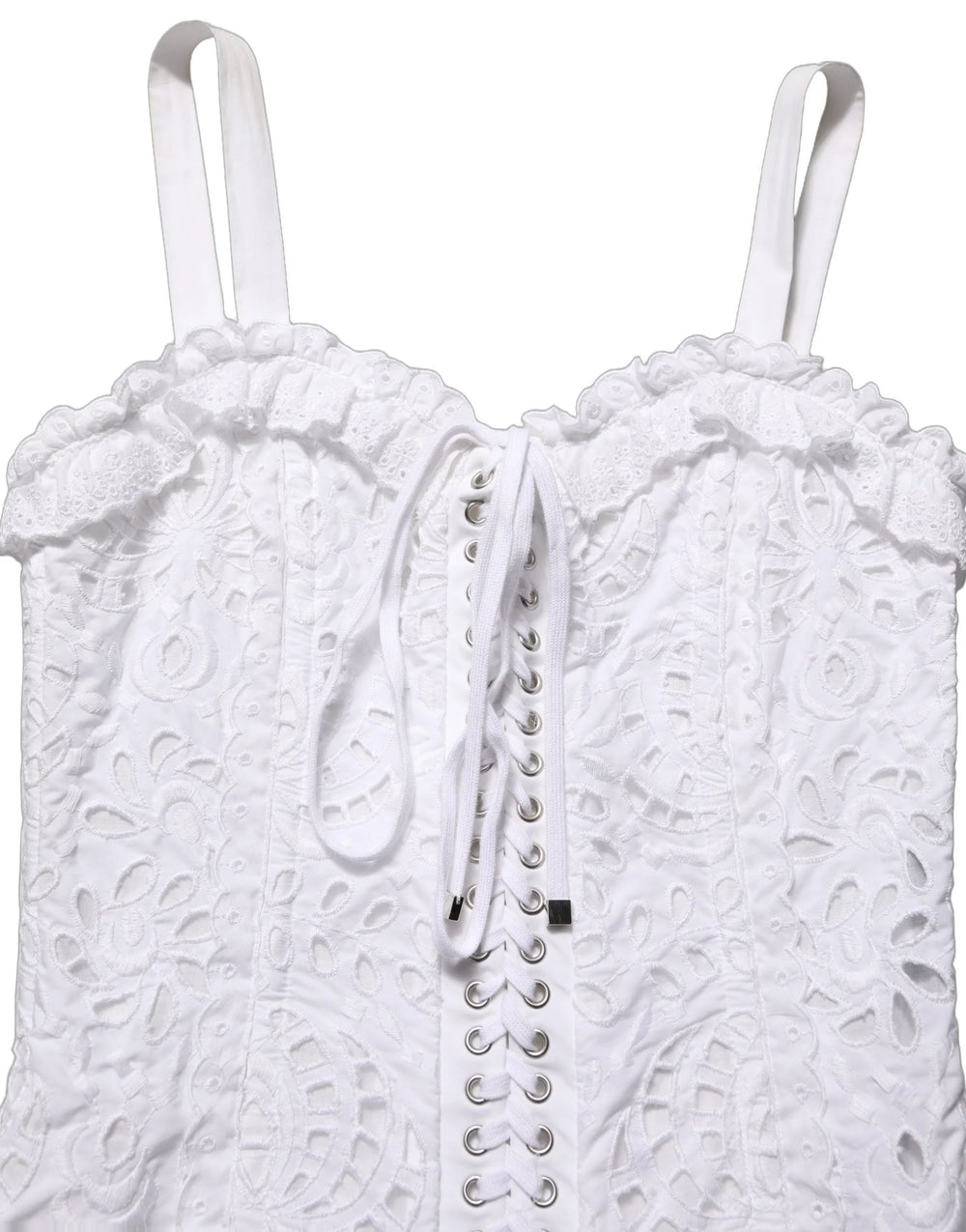 Dolce & Gabbana White Broderie Anglaise Cotton Mini Dress - IT38 | XS