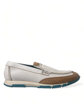 Dolce & Gabbana White Brown Leather Slip On Men Moccasin Shoes - EU39/US6 - Flats