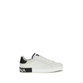 Dolce & Gabbana White Calf Leather Bos Taurus Low Top Sneakers