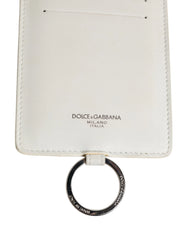 Dolce & Gabbana White Calf Leather Lanyard Logo Card Holder Men Wallet - Card Cases