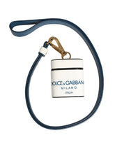 Dolce & Gabbana White Calf Leather Logo Flip Holder Strap Airpods Case