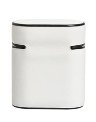 Dolce & Gabbana White Calf Leather Logo Print Flip Holder Airpods Case