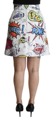 Dolce & Gabbana White Cartoon Brocade A-line High Waist Skirt - Skirts