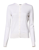 Dolce & Gabbana White Cashmere Crew Neck Top Cardigan Sweater - IT42|M - Cardigans