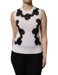 Dolce & Gabbana White Cashmere Floral Lace Detailing Tank Top - IT38 | XS - Tank Tops