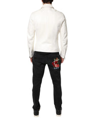 Dolce & Gabbana White Collared Full Zip Biker Coat Jacket - IT48 | M - Coats & Jackets