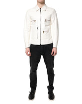 Dolce & Gabbana White Collared Full Zip Biker Coat Jacket - IT48 | M - Coats & Jackets