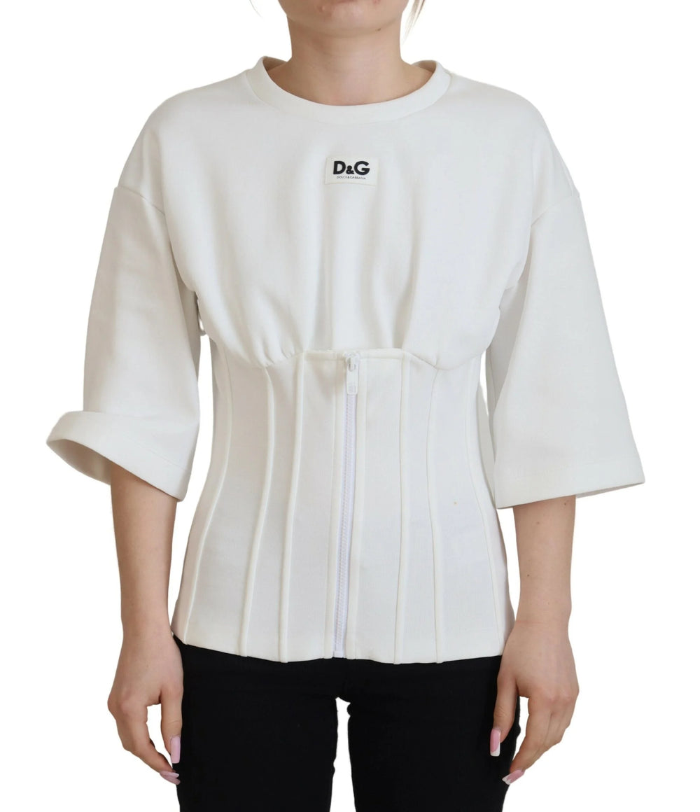 Dolce & Gabbana White Corset Stretch Cotton Top T-shirt - Blouses