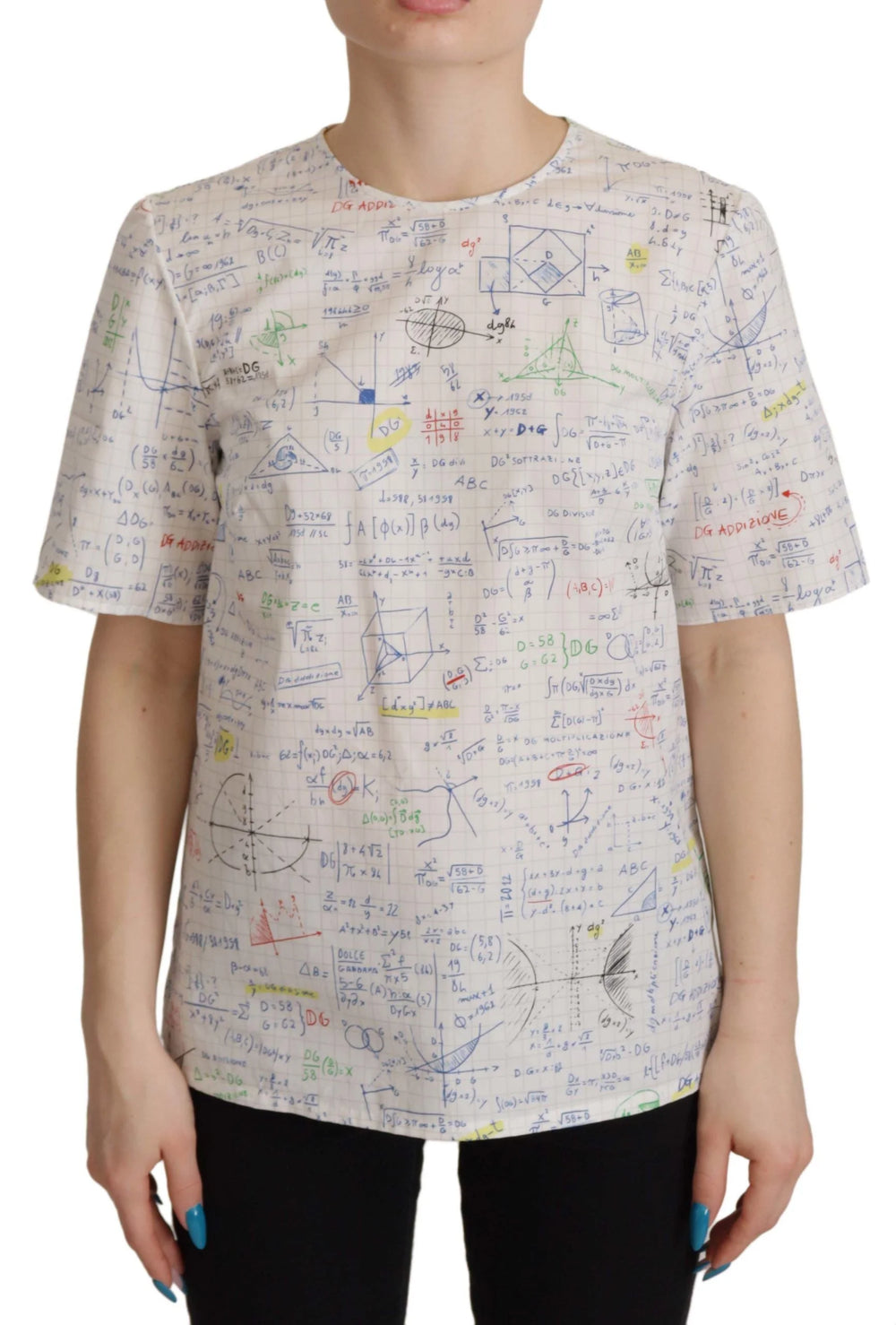 Dolce & Gabbana White Cotton Algebra Print Short Sleeves Top - T-Shirts