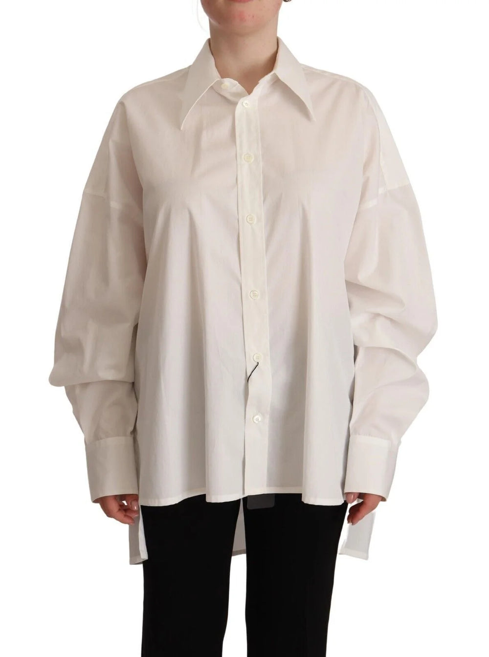 Dolce & Gabbana White Cotton Button Up Collared Long Sleeve Top - IT40|S - Polos