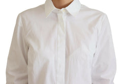 Dolce & Gabbana White Cotton Collared Long Sleeves Formal Top - Shirts