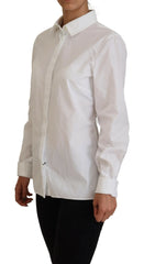 Dolce & Gabbana White Cotton Collared Long Sleeves Formal Top - Shirts