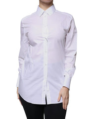 Dolce & Gabbana White Cotton Collared Long Sleeves Shirt Top - IT38 | XS - Shirts