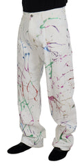 Dolce & Gabbana White Cotton Color Splash Print Denim Pants - IT48 | M - Jeans