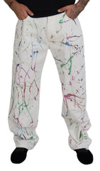 Dolce & Gabbana White Cotton Color Splash Print Denim Pants - IT48 | M - Jeans
