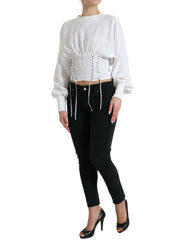 Dolce & Gabbana White Cotton Corset Cropped Long Sleeves Topclothing - IT40|S - Blouses