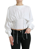 Dolce & Gabbana White Cotton Corset Cropped Long Sleeves Topclothing - IT40|S - Blouses
