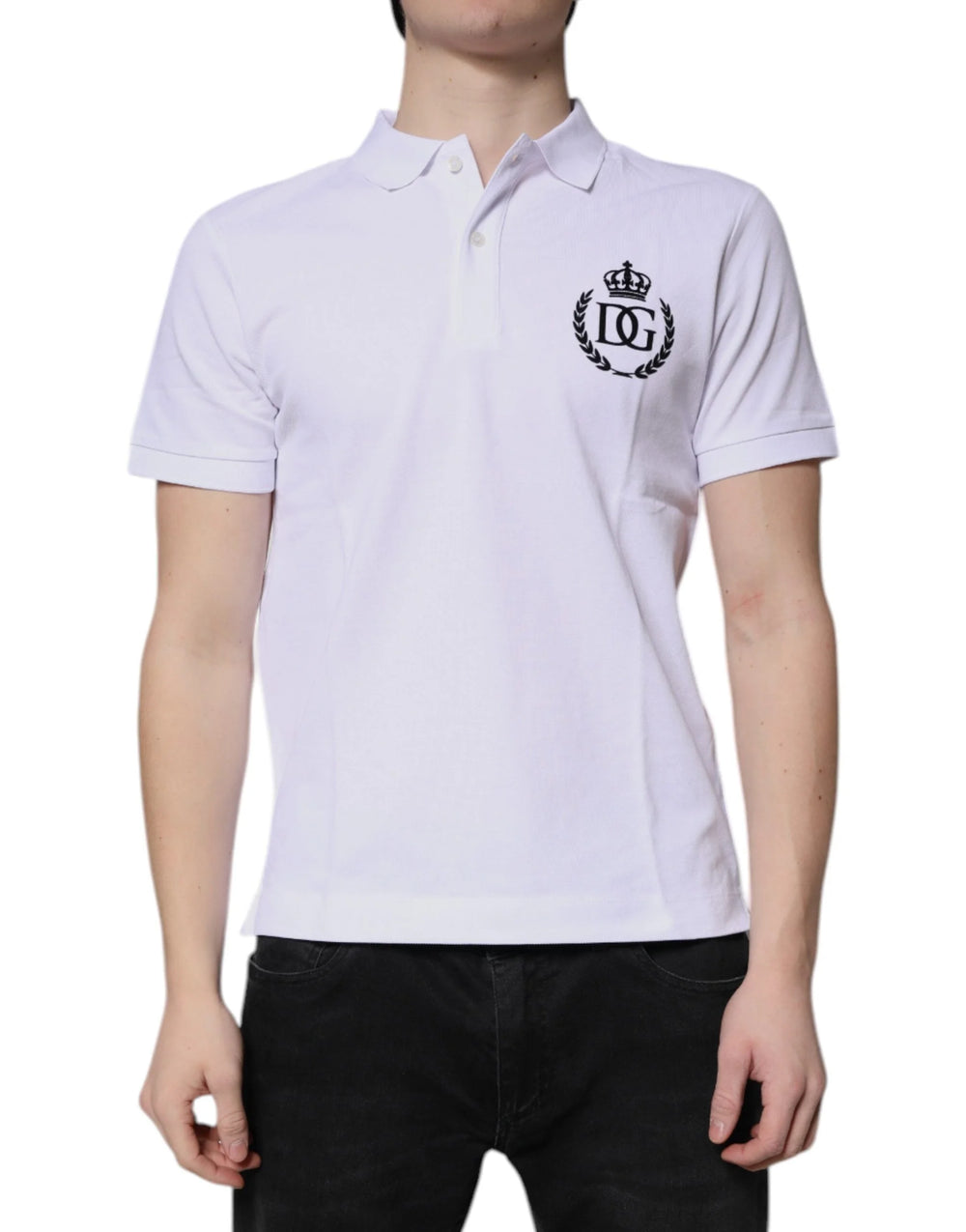 Dolce & Gabbana White Cotton Crown Collared Men Polo T-shirt - IT44 | XS - Polos