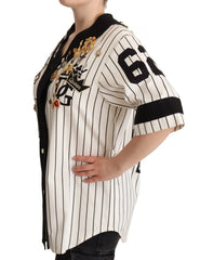 Dolce & Gabbana White Cotton Crystal Charms Amore Shirt - IT38|XS - Blouses