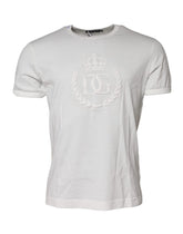 Dolce & Gabbana White Cotton DG Crown Embossed T-shirt - IT48 | M - T-Shirts