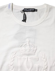 Dolce & Gabbana White Cotton DG Crown Embossed T-shirt - IT48 | M - T-Shirts