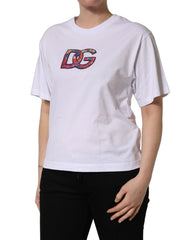 Dolce & Gabbana White Cotton DG Logo Patch Crew Neck T-shirt - IT38 | XS