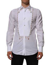 Dolce & Gabbana White Cotton DG Logo Pearl GOLD Formal Shirt - IT39 | S - Shirts