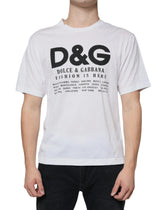 Dolce & Gabbana White Cotton DG Logo Print Casual T-shirt - IT46 | S - T-Shirts