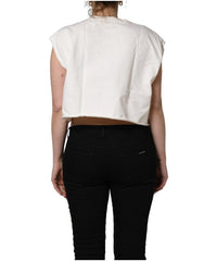 Dolce & Gabbana White Cotton DG Logo Print Cropped Jersey Top - IT40|S