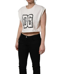 Dolce & Gabbana White Cotton DG Logo Print Cropped Jersey Top - IT40|S