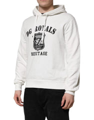 Dolce & Gabbana White Cotton DG ROYAL Print Hooded Sweater - Hoodies