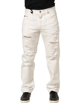 Dolce & Gabbana White Cotton Distressed Straight Denim Jeans - IT48 | M