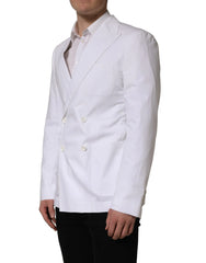Dolce & Gabbana White Cotton Double Breasted Blazer Jacket - IT46 | M