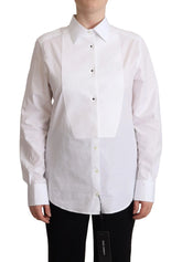 Dolce & Gabbana White Cotton Dress Collared Long Sleeves Shirt Top - IT44|L