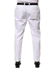 Dolce & Gabbana White Cotton Dress Slim Formal Pants - IT52 | XL - Trousers